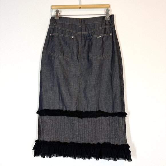 KENZO Denim Tulle Midi Skirt with Mesh Details Y2K Designer 4 - Picture 3 of 14
